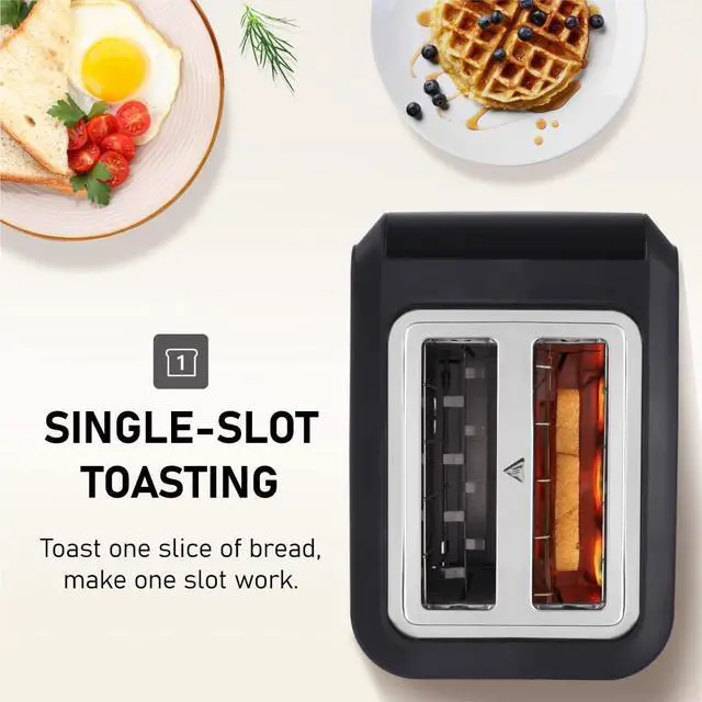 Alt view image 4 of 7 - Touchscreen Toaster 2 Slice, KETIAN Bagel English Muffins Toast Pastry Waffles Grain Sweet Bread Toaster, Extra Wide Slots Single Slot Toasting Automatic Lifting, 1400w (Black)