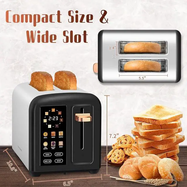 Alt view image 4 of 7 - SEEDEEM Toaster 2 Slice with Touch Screen, Faster Heating Speed, 7 Shade Setting, 6 Bread Type, 1.5Wide Slots Toaster, Removable Crumb Tray, 1350W, Dark Chocolate