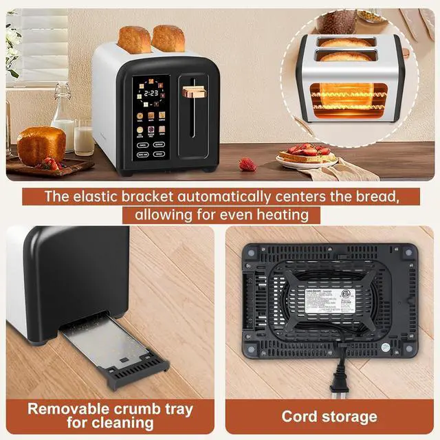 Alt view image 5 of 7 - SEEDEEM Toaster 2 Slice with Touch Screen, Faster Heating Speed, 7 Shade Setting, 6 Bread Type, 1.5Wide Slots Toaster, Removable Crumb Tray, 1350W, Dark Chocolate