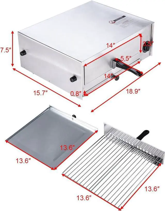 Alt view image 7 of 7 - Happygrill Electric Pizza Oven Stainless Steel Pizza Baker Kitchen Pizza Toaster Pizza Maker with Handle & Removable Tray