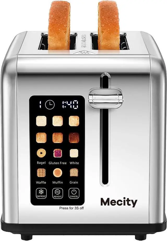 Main image of Mecity 2 Slice Toaster Touch Screen 1.5" Wide Slot, Stainless Steel Smart Bread Toaster for Bagel Muffin Waffle Gluten Free Breads, Timer, Defrost, Reheat, 120V 825W