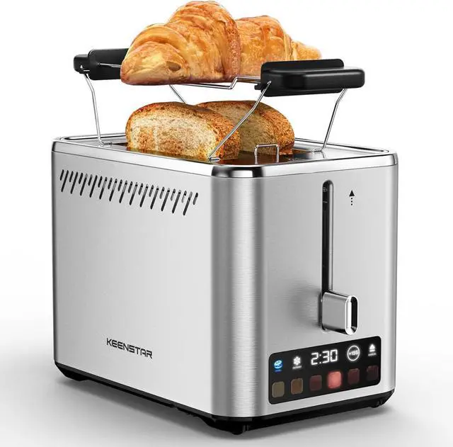 Main image of Touch Screen 2-Slice Toaster with 6 Browning Levels, Bagel, Defrost & Timer, Wide 1.5" Slots, Removable Crumb Tray, 900W Stainless Steel Smart Toaster for Bagels, Breads & Waffles