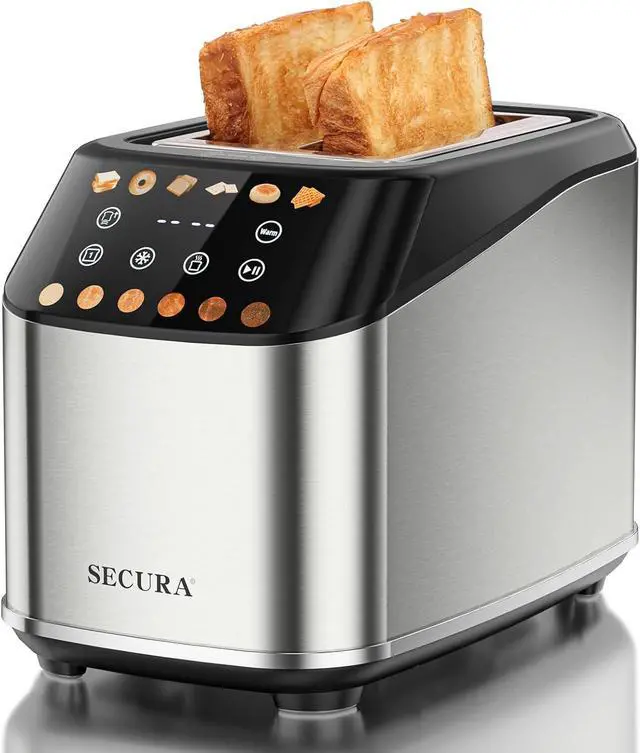 Main image of Secura No Lever Smart Toaster 2 Slice Touchscreen - Auto Lower&Lift 1.5" Wide Slot Stainless Steel Keep Warm Toaster with Digital Countdown, 6 Bread Type, 6 Shade Setting