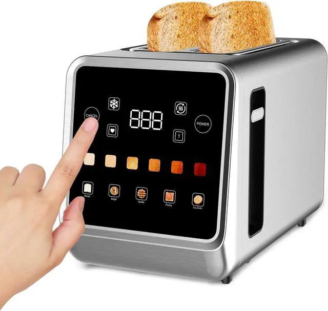 Main image of Toaster Touch Screen Toaster 2 Slice with LCD Display Stainless Steel Digital Timer Toasters 6 Bread Types& 6 Shade Settings Smart Extra Wide Slots Tostadora With Bagel Cancel,Defrost Functions
