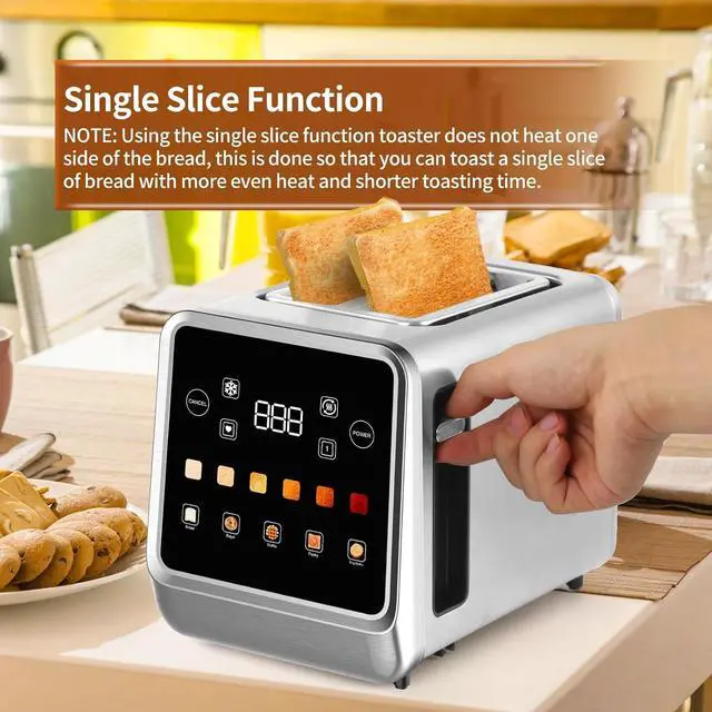 Alt view image 4 of 7 - Toaster Touch Screen Toaster 2 Slice with LCD Display Stainless Steel Digital Timer Toasters 6 Bread Types& 6 Shade Settings Smart Extra Wide Slots Tostadora With Bagel Cancel,Defrost Functions