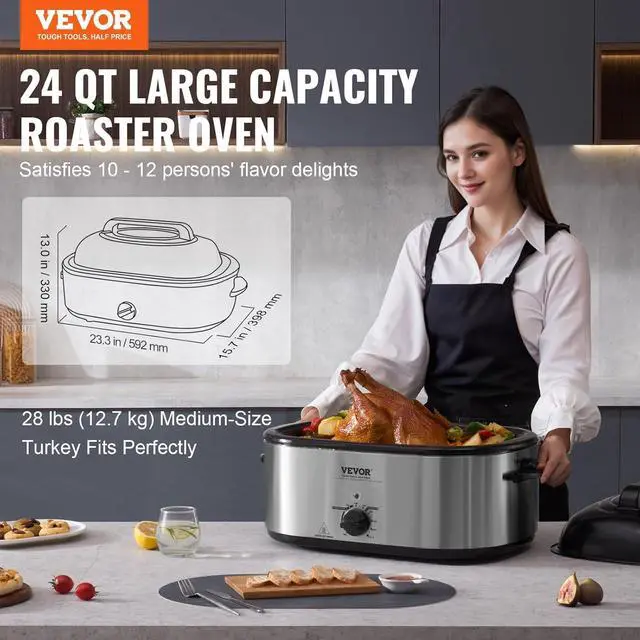 Alt view image 2 of 7 - VEVOR Electric Roaster Oven, 24 QT Turkey Roaster Oven with Self-Basting Lid, 1450W Roaster Oven with Defrost & Warm Function, Adjustable Temp, Removable Pan & Rack, Fits Turkeys Up to 28LBS, Silver
