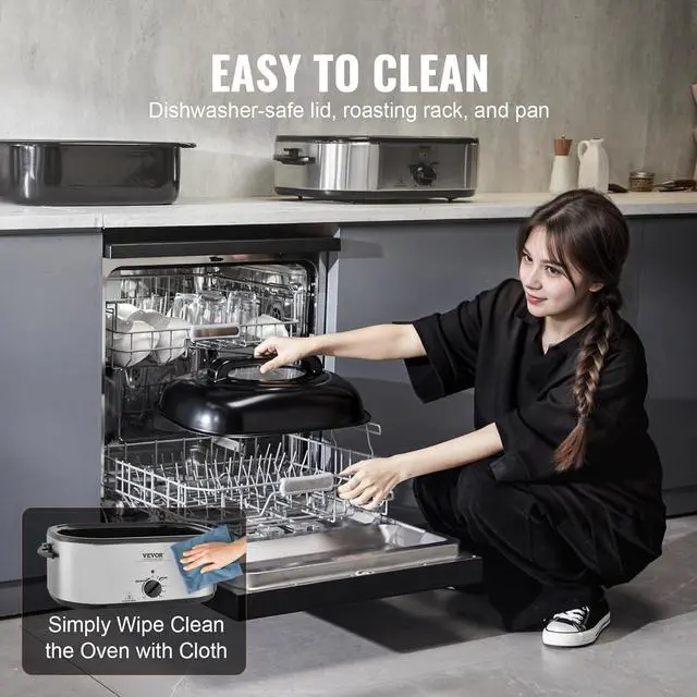 Alt view image 6 of 7 - VEVOR Electric Roaster Oven, 24 QT Turkey Roaster Oven with Self-Basting Lid, 1450W Roaster Oven with Defrost & Warm Function, Adjustable Temp, Removable Pan & Rack, Fits Turkeys Up to 28LBS, Silver