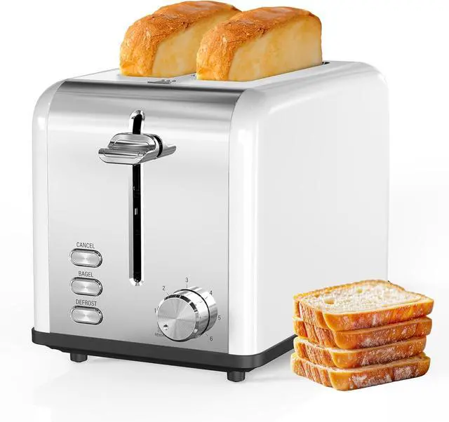 Main image of Simple Deluxe 2-Slice Toaster, Stainless Steel Toaster, 6 Browning Setting and 3 Function, Extra Wide Slot & Removable Crumb Tray, for Bread & Waffle, White (Pack of 1)