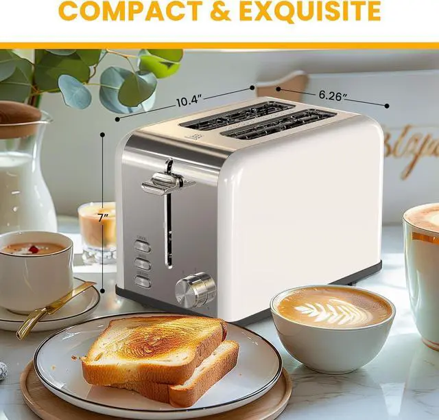 Alt view image 3 of 7 - Simple Deluxe 2-Slice Toaster, Stainless Steel Toaster, 6 Browning Setting and 3 Function, Extra Wide Slot & Removable Crumb Tray, for Bread & Waffle, White (Pack of 1)