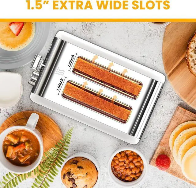 Alt view image 4 of 7 - Simple Deluxe 2-Slice Toaster, Stainless Steel Toaster, 6 Browning Setting and 3 Function, Extra Wide Slot & Removable Crumb Tray, for Bread & Waffle, White (Pack of 1)