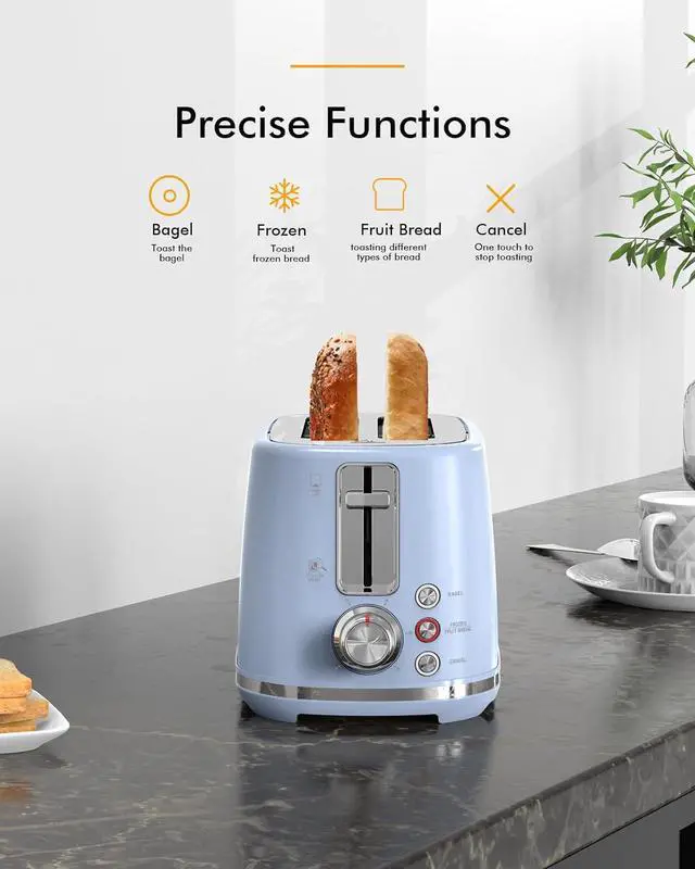 Alt view image 2 of 7 - 2 Slice Toaster with 1.5" Extra Wide Slots & Removable Crumb Tray 6 Browning Options, Auto Shut Off & Frozen Function, Toast Fruit Bread, Bagel & Waffle, Blue