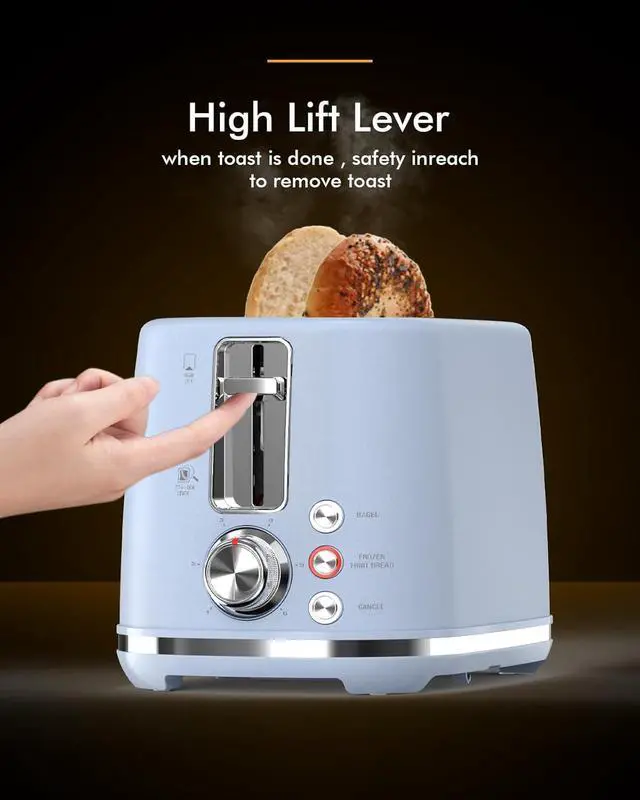 Alt view image 5 of 7 - 2 Slice Toaster with 1.5" Extra Wide Slots & Removable Crumb Tray 6 Browning Options, Auto Shut Off & Frozen Function, Toast Fruit Bread, Bagel & Waffle, Blue