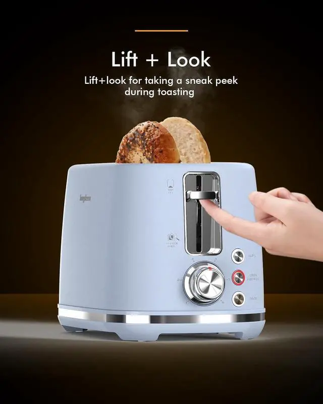 Alt view image 6 of 7 - 2 Slice Toaster with 1.5" Extra Wide Slots & Removable Crumb Tray 6 Browning Options, Auto Shut Off & Frozen Function, Toast Fruit Bread, Bagel & Waffle, Blue