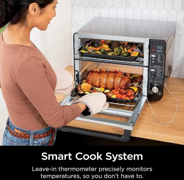 Alt view image 2 of 7 - Ninja DCT451 12-in-1 Smart Double Oven with FlexDoor, Thermometer, FlavorSeal, Smart Finish, Rapid Top Convection and Air Fry Bottom , Stainless Steel