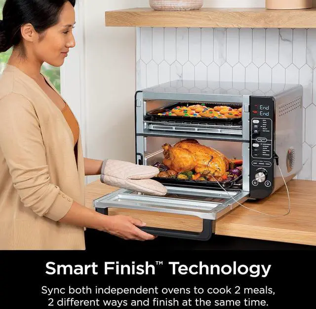 Alt view image 5 of 7 - Ninja DCT451 12-in-1 Smart Double Oven with FlexDoor, Thermometer, FlavorSeal, Smart Finish, Rapid Top Convection and Air Fry Bottom , Stainless Steel