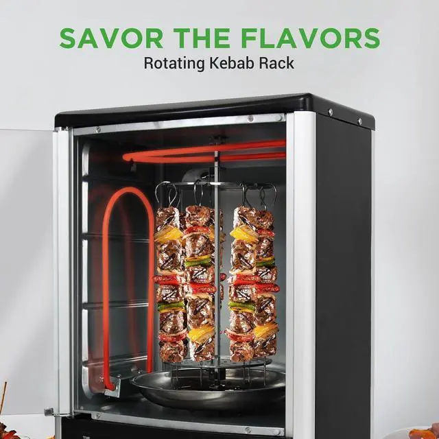 Alt view image 3 of 7 - Nutrichef Vertical Countertop Oven with Rotisserie, Bake, Broil, & Kebab Rack Functions - Adjustable Settings - 2 Shelves - 1500W - Thanksgiving Turkey - Includes Grill, Kebab skewer racks & bake pan