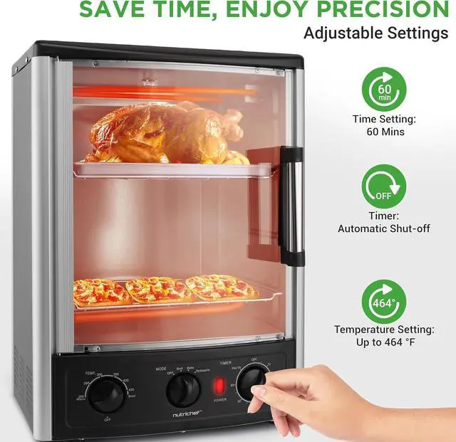 Alt view image 5 of 7 - Nutrichef Vertical Countertop Oven with Rotisserie, Bake, Broil, & Kebab Rack Functions - Adjustable Settings - 2 Shelves - 1500W - Thanksgiving Turkey - Includes Grill, Kebab skewer racks & bake pan
