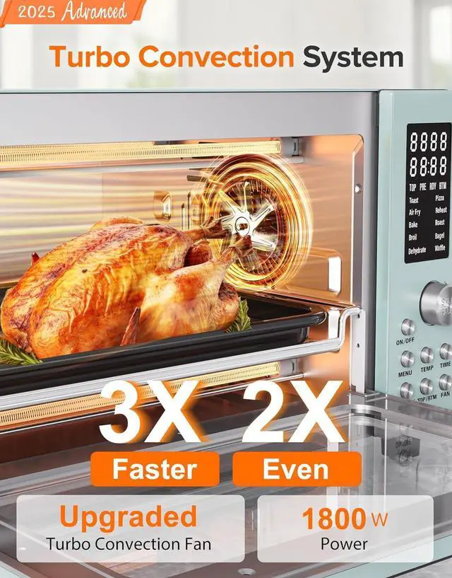 Alt view image 2 of 7 - Nuwave Bravo Pro Smart Air Fryer Toaster Oven Combo, Airfryer Convection Oven Countertop, 12-in-1 Functions with Quicker & Even Crisp Technology, 1800W, 50-450°F, PFAS-Free, 21QT, Mint