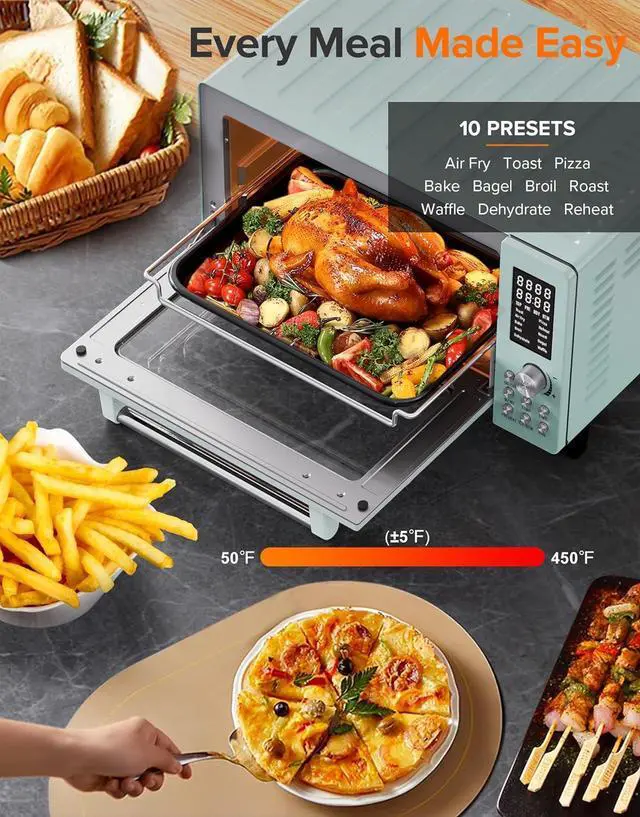 Alt view image 3 of 7 - Nuwave Bravo Pro Smart Air Fryer Toaster Oven Combo, Airfryer Convection Oven Countertop, 12-in-1 Functions with Quicker & Even Crisp Technology, 1800W, 50-450°F, PFAS-Free, 21QT, Mint
