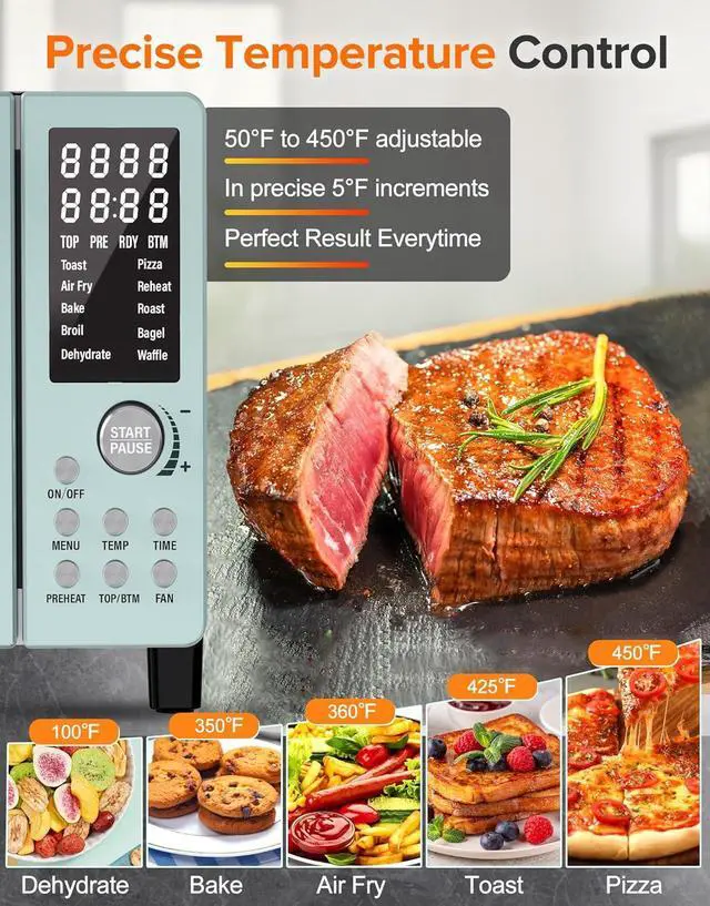 Alt view image 4 of 7 - Nuwave Bravo Pro Smart Air Fryer Toaster Oven Combo, Airfryer Convection Oven Countertop, 12-in-1 Functions with Quicker & Even Crisp Technology, 1800W, 50-450°F, PFAS-Free, 21QT, Mint