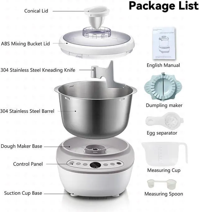 Alt view image 6 of 6 - Dough Mixer 7L Large Capacity Electric Dough Maker with Ferment Function for Baking Bread Dough&Pizza Dough - Dough whisk 304 Stainless Steel Blender Add water/seasoning with Top Small Window