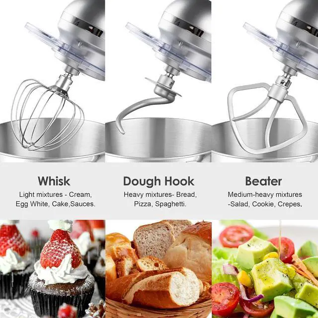 Alt view image 5 of 7 - Aucma Stand Mixer,6.5-QT 660W 6-Speed Tilt-Head Food Mixer, Kitchen Electric Mixer with Dough Hook, Wire Whip & Beater (6.5QT, Silver)