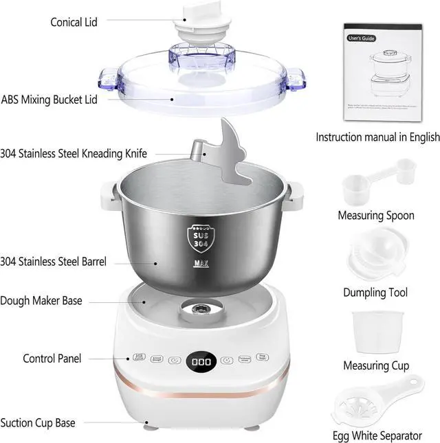 Alt view image 5 of 6 - Electric Dough Maker 7Qt with Ferment Function, Dough Mixer with 304 Stainless Steel Bowl, Face-up Touch Panel, for Bread & Pizza