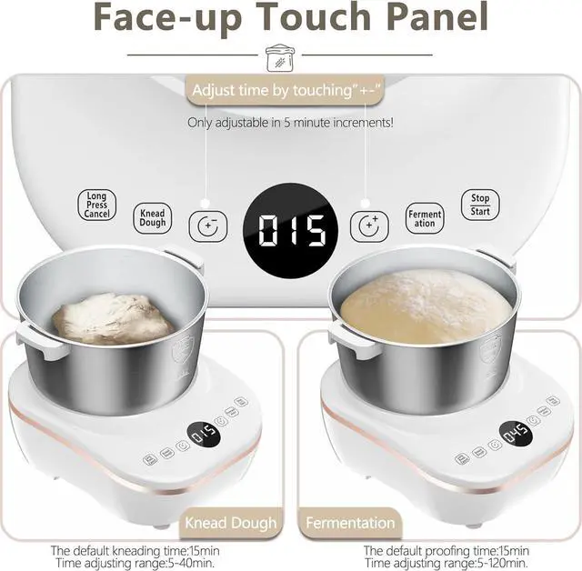 Alt view image 6 of 6 - Electric Dough Maker 7Qt with Ferment Function, Dough Mixer with 304 Stainless Steel Bowl, Face-up Touch Panel, for Bread & Pizza