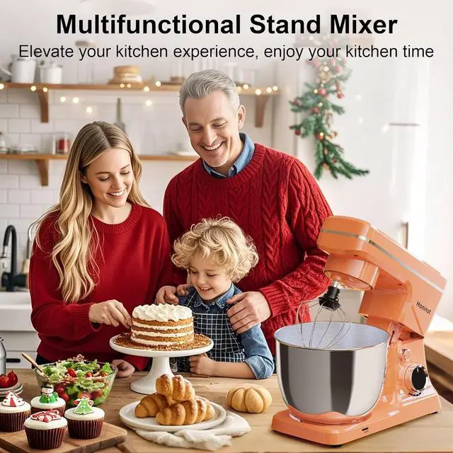 Alt view image 7 of 7 - 10-Speed Stand Mixer with 8-in-1 Splash Guard, Tilt-Head, 6QT Stainless Steel Bowl+Dishwasher-Safe Dough Hook/Whisk/Beater/Spatula for Baking Bread, Cakes, Cookies, Orange