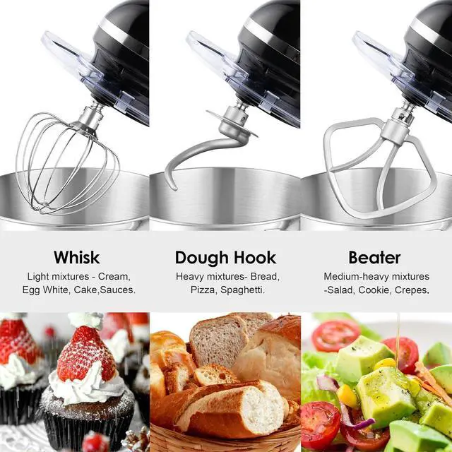 Alt view image 5 of 7 - Aucma Stand Mixer,6.5-QT 660W 6-Speed Tilt-Head Food Mixer, Kitchen Electric Mixer with Dough Hook, Wire Whip & Beater (6.5QT, Black)