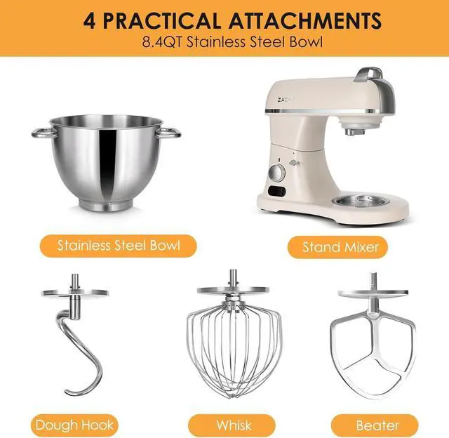 Alt view image 6 of 7 - 8.4QT Commercial Stand Mixer 800W with NSF Certified and Aluminum Die Casting, Mixers Kitchen Electric Stand Mixer Metal Food Mixer with Stainless Steel 8L Bowl, Dough Hook, Whisk and Beater