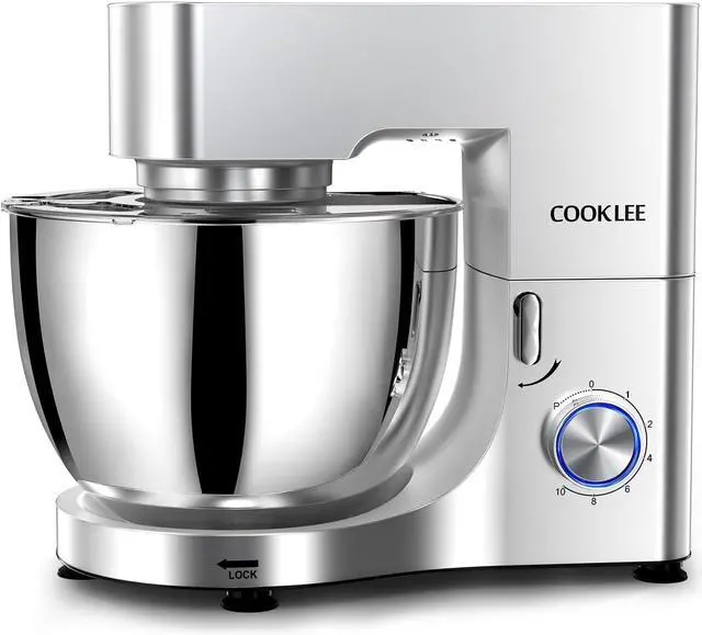 Main image of COOKLEE Stand Mixer, 9.5 Qt. 660W 10-Speed Electric Kitchen Mixer with Dishwasher-Safe Dough Hooks, Flat Beaters, Wire Whip & Pouring Shield Attachments for Most Home Cooks, Silver