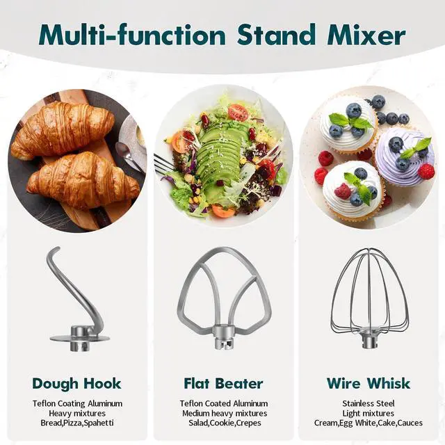 Alt view image 5 of 7 - COOKLEE Stand Mixer, 9.5 Qt. 660W 10-Speed Electric Kitchen Mixer with Dishwasher-Safe Dough Hooks, Flat Beaters, Wire Whip & Pouring Shield Attachments for Most Home Cooks, Silver