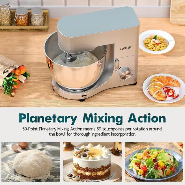 Alt view image 4 of 7 - COOKLEE Stand Mixer, 9.5 Qt. 660W 10-Speed Electric Kitchen Mixer with Dishwasher-Safe Dough Hooks, Flat Beaters, Wire Whip & Pouring Shield Attachments for Most Home Cooks, Silver