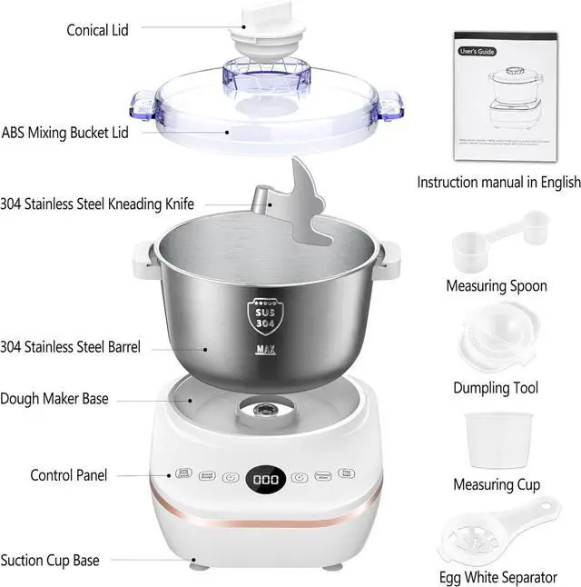 Alt view image 6 of 6 - Electric Dough Maker 5Qt with Ferment Function, Dough Mixer with 304 Stainless Steel Bowl, Face-up Touch Panel, for Bread & Pizza