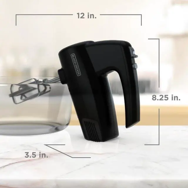 Alt view image 7 of 7 - BLACK+DECKER 5-Speed Hand Mixer, 250-Watt for mixing batters, doughs, spreads & more, Turbo Boost & Prevent Splatter Function, Black