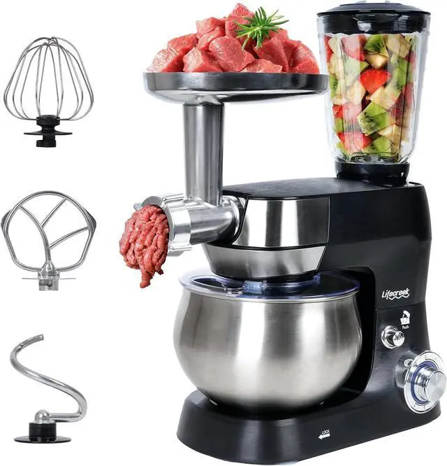 Main image of 6-in-1 Multifunctional Stand Mixer, 5.3Qt 660W, 6-Speed Tilt-head, Electric Kitchen Mixer with Stainless Steel Bowl,Meat Grinder, Juice Blender (Black)