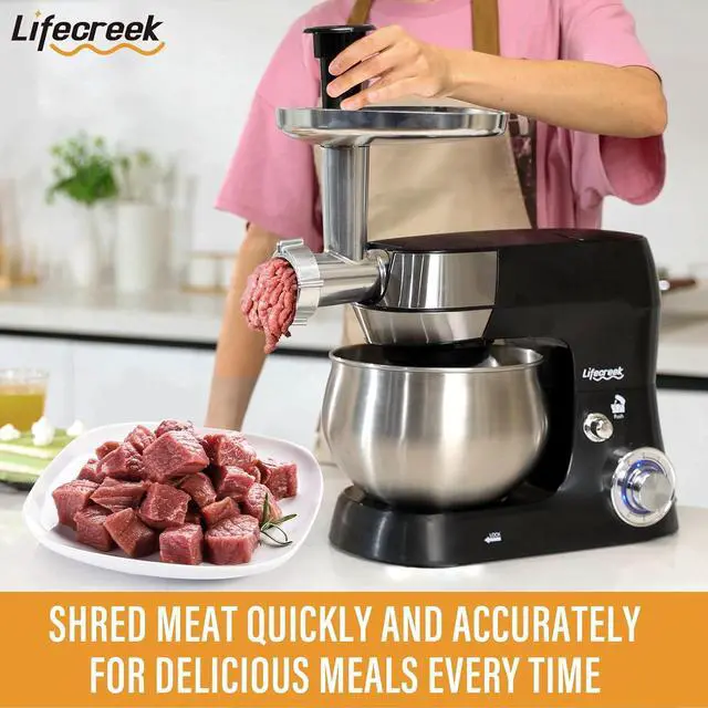 Alt view image 3 of 7 - 6-in-1 Multifunctional Stand Mixer, 5.3Qt 660W, 6-Speed Tilt-head, Electric Kitchen Mixer with Stainless Steel Bowl,Meat Grinder, Juice Blender (Black)