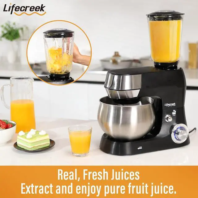 Alt view image 4 of 7 - 6-in-1 Multifunctional Stand Mixer, 5.3Qt 660W, 6-Speed Tilt-head, Electric Kitchen Mixer with Stainless Steel Bowl,Meat Grinder, Juice Blender (Black)