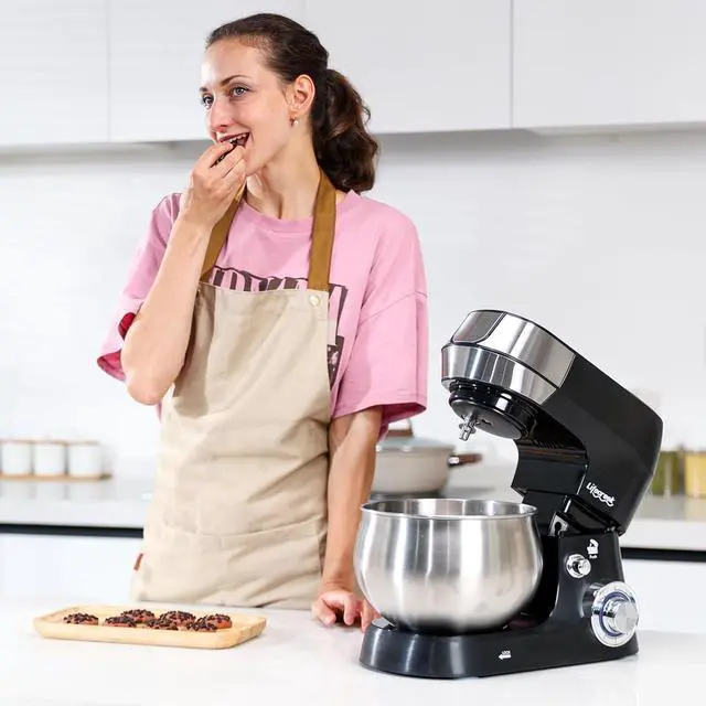 Alt view image 7 of 7 - 6-in-1 Multifunctional Stand Mixer, 5.3Qt 660W, 6-Speed Tilt-head, Electric Kitchen Mixer with Stainless Steel Bowl,Meat Grinder, Juice Blender (Black)