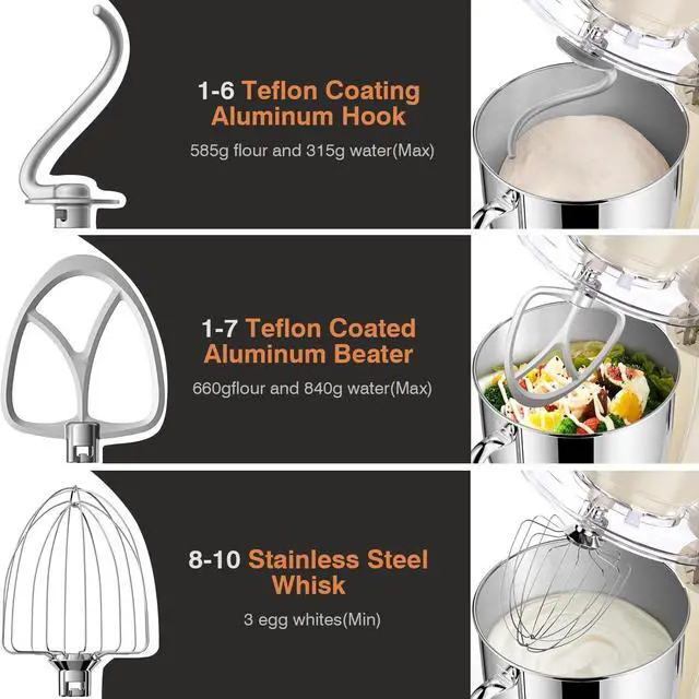 Alt view image 2 of 7 - Mini Angel Stand Mixer,10-Speed Kitchen Electric Mixer,Tilt-Head Food Mixer with Dough Hook, Wire Whisk, Flat Beater, Stainless Steel Bowl (White2, 5QT)