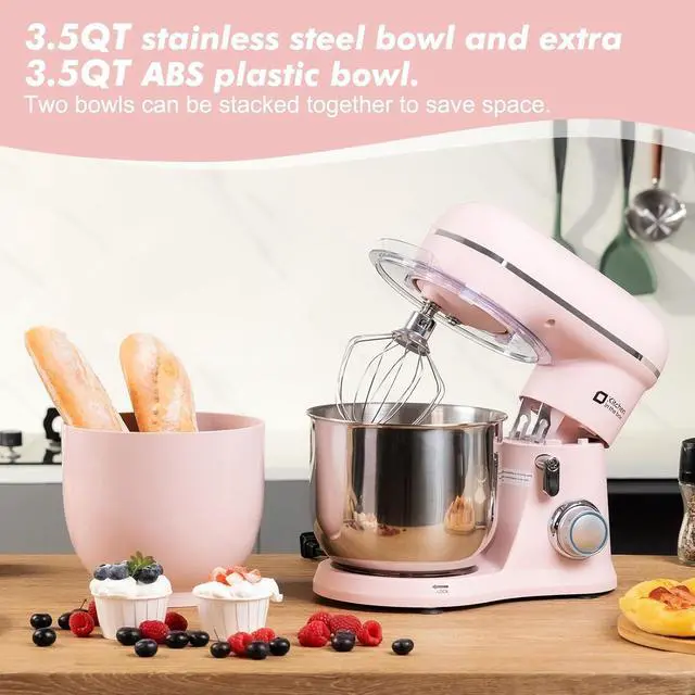 Alt view image 2 of 7 - Kitchen in the Box Stand Mixer, 3.5QT Two Bowls Small Kitchen Electric Mixer, 10-Speed Portable Lightweight Matte Finish with Egg Whisk, Dough Hook, Beater (Rose Pink, 3.5QT)