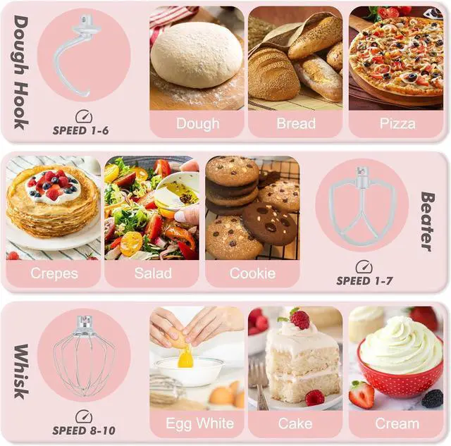 Alt view image 5 of 7 - Kitchen in the Box Stand Mixer, 3.5QT Two Bowls Small Kitchen Electric Mixer, 10-Speed Portable Lightweight Matte Finish with Egg Whisk, Dough Hook, Beater (Rose Pink, 3.5QT)