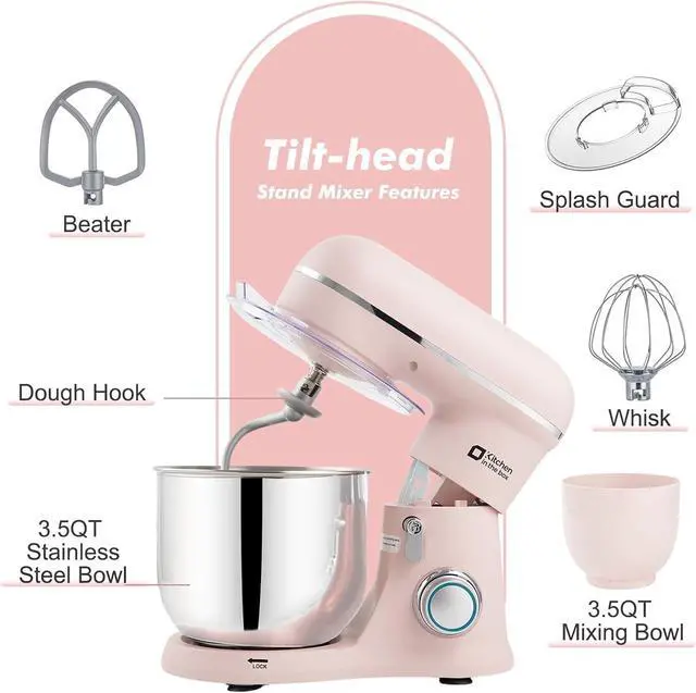 Alt view image 6 of 7 - Kitchen in the Box Stand Mixer, 3.5QT Two Bowls Small Kitchen Electric Mixer, 10-Speed Portable Lightweight Matte Finish with Egg Whisk, Dough Hook, Beater (Rose Pink, 3.5QT)