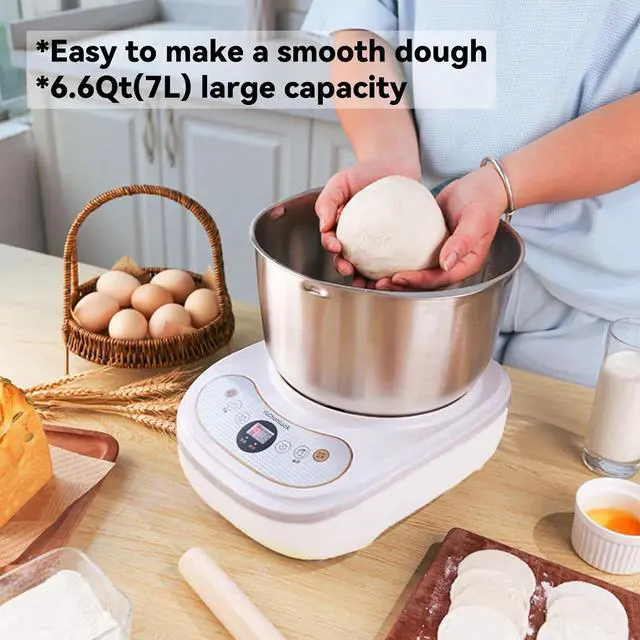 Alt view image 2 of 6 - Dough Mixer 7L Large Capacity Electric Dough Maker with Ferment Function for Baking Bread Dough&Pizza Dough - Dough whisk 304 Stainless Steel Blender Add water/seasoning with Top Small Window