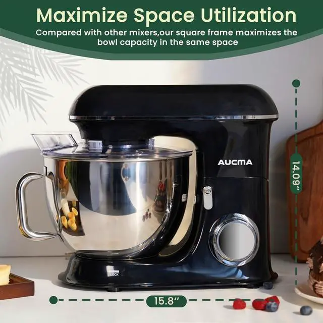 Alt view image 5 of 7 - Aucma Stand Mixer,8.5QT 900W Tilt-Head, Large Capacity Kitchen Electric Mixer with Dough Hook, Wire Whip & Beater (Black, 8.5QT)