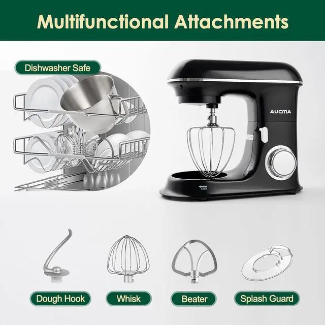 Alt view image 6 of 7 - Aucma Stand Mixer,8.5QT 900W Tilt-Head, Large Capacity Kitchen Electric Mixer with Dough Hook, Wire Whip & Beater (Black, 8.5QT)