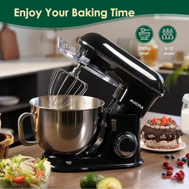 Alt view image 7 of 7 - Aucma Stand Mixer,8.5QT 900W Tilt-Head, Large Capacity Kitchen Electric Mixer with Dough Hook, Wire Whip & Beater (Black, 8.5QT)