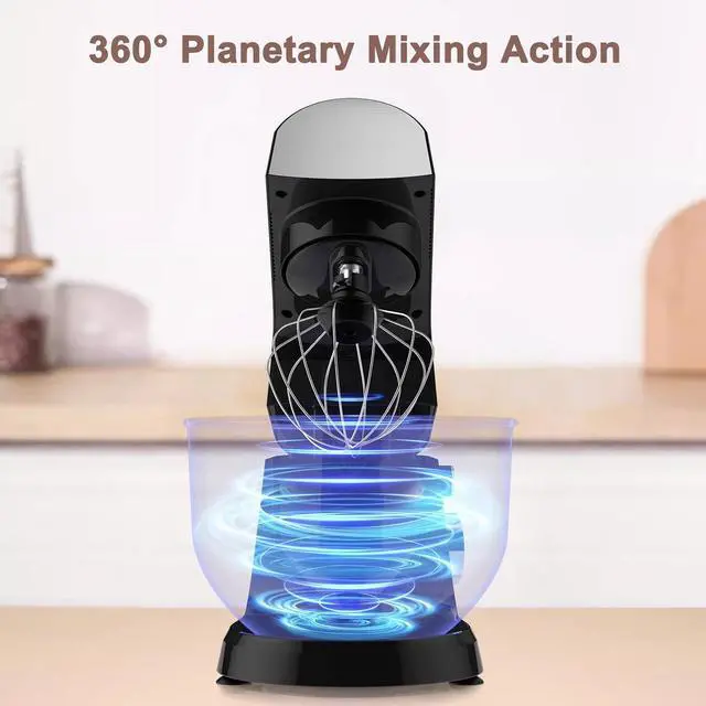 Alt view image 6 of 7 - Stand Mixer, 5.5 Quart, 10 Speed Tilt-Head Food Mixer, Kitchen Electric Mixer with SS Bowl, Copper Motor, Beater, Dough Hook, SS Egg Whisk (300W Black)