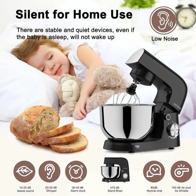 Alt view image 5 of 7 - Stand Mixer, 5.5 Quart, 10 Speed Tilt-Head Food Mixer, Kitchen Electric Mixer with SS Bowl, Copper Motor, Beater, Dough Hook, SS Egg Whisk (300W Black)